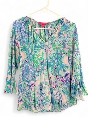Lilly Pulitzer Pastel Floral V-Neck Blouse